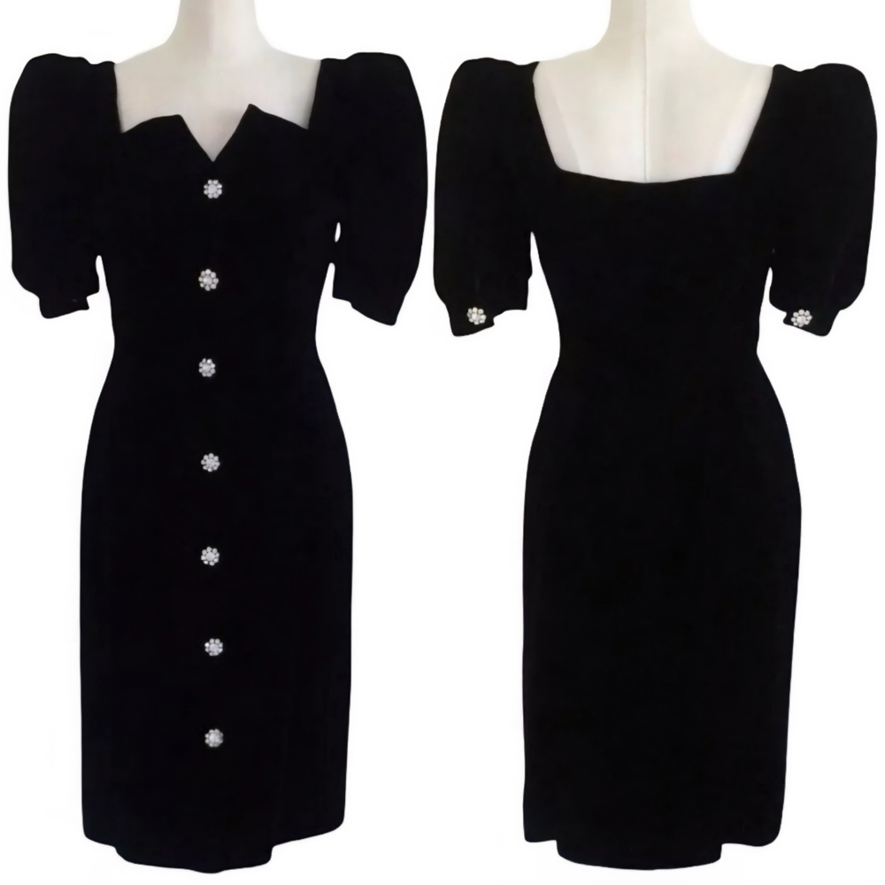 VTG 80s Victor Costa for Saks Fifth Avenue Velvet Puff Sleeve Dress